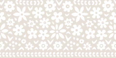 Charming white floral pattern on beige background