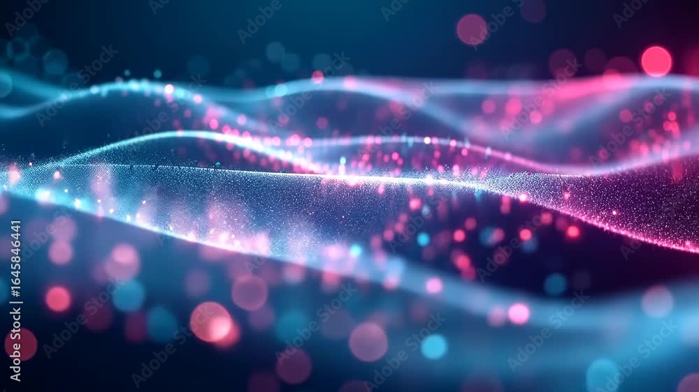 Poster dynamic digital waveforms of glowing particles in vibrant color spectrum