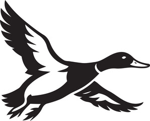 Flying duck silhouette black and white, Waterfowl bird vector design