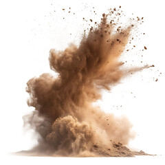 Dust dirt powder explosion with particles on a transparent  background