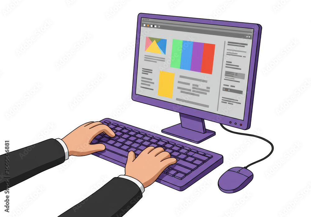 Poster computer work isolated on transparent background