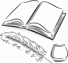 Vintage Quill and Inkwell wit...