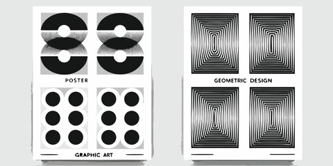 Abstract geometric posters featuring circles and rectangles