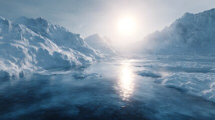 Fototapeta premium Melting polar ice caps under bright sun climate crisis lighting