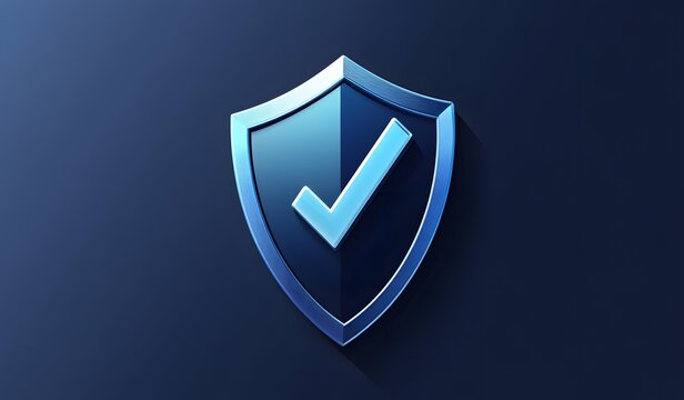 Blue security shield with a checkmark icon on a dark blue background, vector illustration design. Cyber layer for website banner and web layout