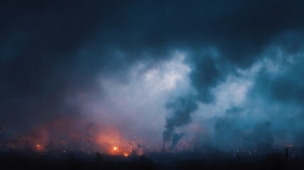 Smoke rising from an industrial factory in a city