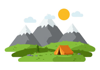 Mountain camping scene isolated on transparent background