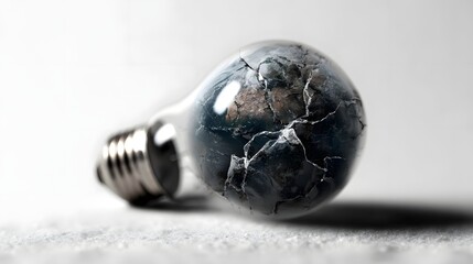 Cracked light bulb containing a globe an environmental metaphor