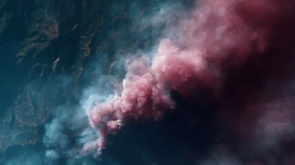 Aerial view of billowing smoke from a forest fire