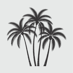 Silhouette of Palm Trees Tropical Island with Dark Palms and a Plain Background