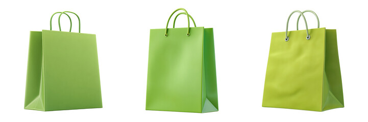 Set of 3D Green paper bag isolated on a transparent background