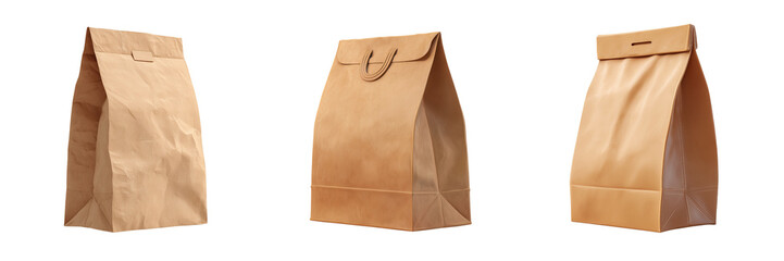 Set of Brown paper bag isolated on a transparent background