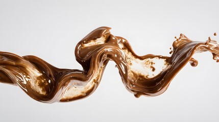 Vibrant brown paint fluid flowing on a white background, Brown liquid creates a visual effect