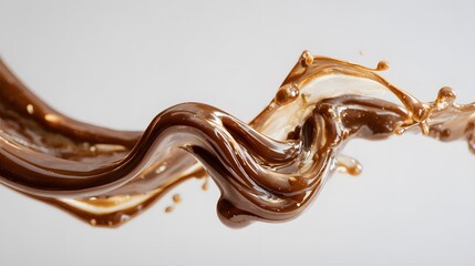 Vibrant brown paint fluid flowing on a white background, Brown liquid creates a visual effect