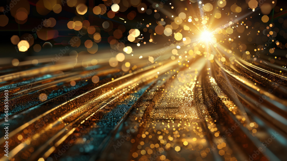 Poster mesmerizing abstract image featuring shimmering gold and blue waves of light, creating dynamic and v