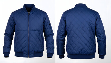 Stylish Navy Bomber Jacket, Fashion Apparel, Studio Showcase, Product Photography, Contemporary, Front and Back View, Casual Wear