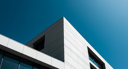 Obraz premium Modern Building Facade Against Clear Blue Sky