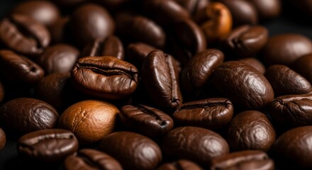 Obraz premium A Detailed Close Up View of Roasted Coffee Beans Showcasing Their Rich Dark Brown Color and Texture Perfect for Beverage Preparation and Culinary Uses
