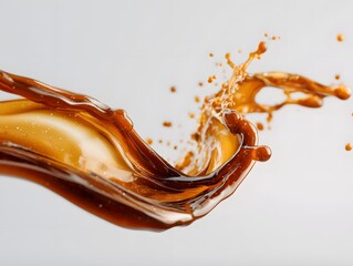Vibrant brown paint fluid flowing on a white background, Brown liquid creates a visual effect