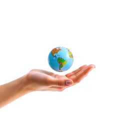 3d human hand holding globe for environmental care, global connection, and sustainability concepts