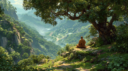 guru purnima realistic art of guru in nature – young disciple listening to spiritual guru’s teachings amid peaceful forest landscape, wisdom and devotion in harmony 37592778 3
