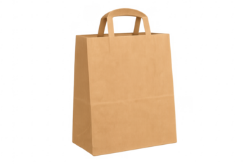 Brown paper bag standing up on transparent background