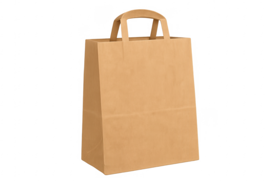 Brown paper bag standing up on transparent background