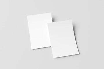 Two A4 white paper, flyer, notebook for mockup isolated on gray background