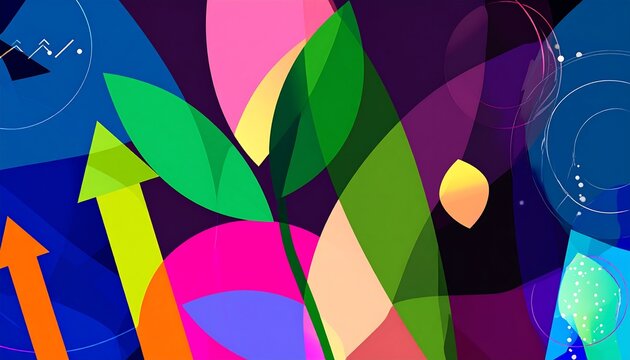Vibrant Abstract Composition with Ascending Arrows and Floral Motifs - Powered by Adobe
