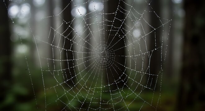 Spiderweb with Dew in Forest - Powered by Adobe