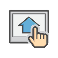 Navigating Home: A user-friendly icon of a house, indicating the home function, with a pointing finger highlighting the button.