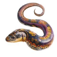 Caecilian, watercolor painting, vector illustration, isolated on a white background.