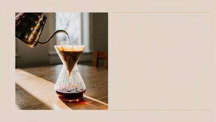 Pour over coffee brewing process in a modern setting