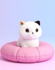 Obraz premium Cute cartoon cat on pink cushion