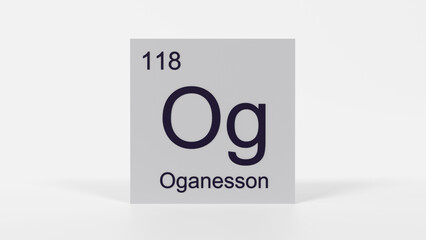 Oganesson Element 3D Render - Periodic Table Box with Atomic Number 118, Scientific Education, Chemistry Classroom, Modern Science Poster, and Laboratory Wall Art