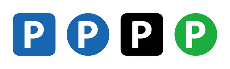 Parking signs. Sticker Symbols for car parking zone. Vector illustration on transparent PNG background.