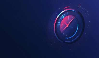 Abstract illustration of a customer satisfaction icon with a speedometer, on a blue color background, a digital technology concept for web banner design and business service advertisement. 