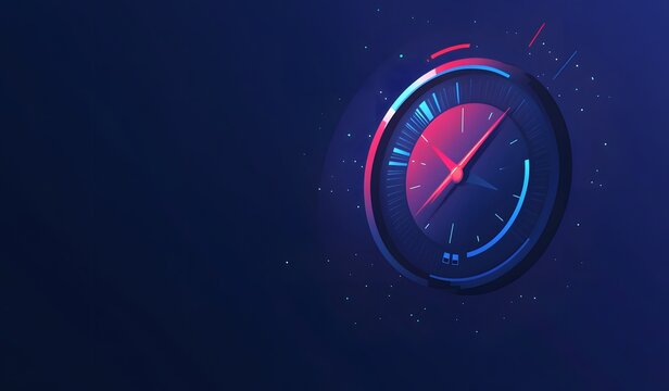 Abstract illustration of a customer satisfaction icon with a speedometer, on a blue color background, a digital technology concept for web banner design and business service advertisement. 