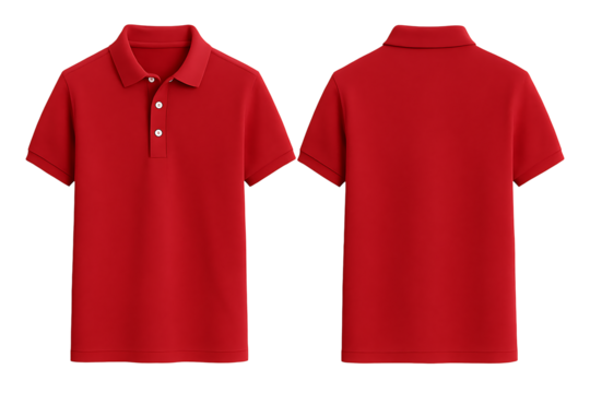 Red short sleeve polo t-shirt front and back view mockup isolated on transparent background