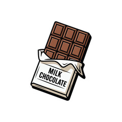 Illustration of an open milk chocolate bar with wrapper on a white background sweet confectionery
