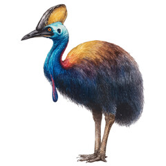 Cassowary, watercolor painting, vector illustration, isolated on a white background.