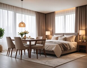Elegant dining area and bedroom combo