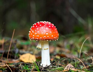 Poisonous mushroom in forest floor