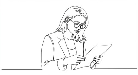 Confident businesswoman reviewing documents wearing stylish glasses in a modern office setting