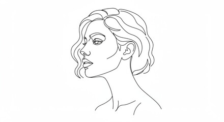 Elegant woman's profile in minimalist line art, capturing beauty and grace