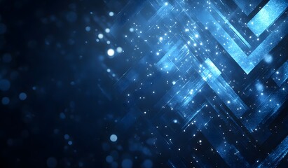 Abstract arrow pointing upward on a blue background with glowing lines and dots, suggesting a technology or digital development concept.