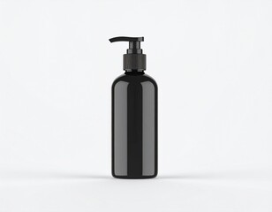 Black pump bottle on white background