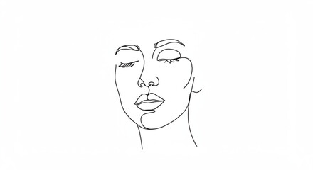 Elegant single line drawing captures serene woman's face, conveying beauty and tranquility for modern design.