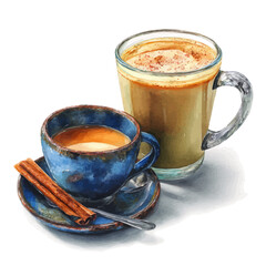 A watercolor painting of Chai Tea, vector illustration on white background.