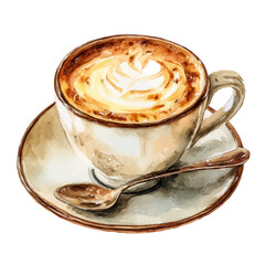Cappuccino in watercolor style, vector illustration, isolated on white background.